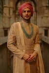 Nitika Gujral_Gold Tussar, Silk, Cotton Embroidery, Zari, Beads Tonal Sherwani Set _at_Aza_Fashions