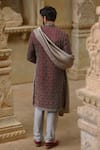 Nitika Gujral_Burgundy Tissue, Silk, Modal, Satin Embroidery, Beads, Tonal Sherwani Set _Online_at_Aza_Fashions