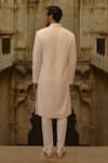 Nitika Gujral_Ivory Silk, Cotton Embroidery, Beads, Metallic Thread Tonal Sherwani Set _Online_at_Aza_Fashions