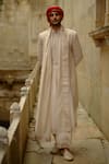 Buy_Nitika Gujral_Cream Silk, Chanderi, Cotton Embroidery, Zari Flower Butti Work Sherwani Set _Online_at_Aza_Fashions