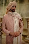 Nitika Gujral_Pink Silk, Cotton Embroidery Tonal Sherwani Set _Online_at_Aza_Fashions