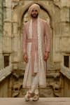 Buy_Nitika Gujral_Pink Silk, Cotton Embroidery Tonal Sherwani Set _at_Aza_Fashions