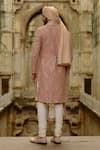 Shop_Nitika Gujral_Pink Silk, Cotton Embroidery Tonal Sherwani Set _at_Aza_Fashions