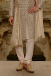 Buy_Nitika Gujral_Gold Brocade, Cotton, Silk Embroidery, Beads, Zari Floral Sherwani Set _Online_at_Aza_Fashions