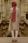 Nitika Gujral_Gold Brocade, Cotton, Silk, Tissue Embroidery, Beads, Floral Sherwani Set _Online_at_Aza_Fashions