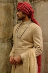 Shop_Nitika Gujral_Gold Silk, Chanderi, Cotton Embroidery, Beads Tonal Sherwani Set _Online_at_Aza_Fashions