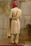 Nitika Gujral_Gold Silk, Chanderi, Cotton Embroidery, Beads Tonal Sherwani Set _Online_at_Aza_Fashions