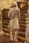 Nitika Gujral_Cream Taffeta, Silk, Cotton Metallic Thread, Embroidery, Floral Sherwani Set _Online_at_Aza_Fashions