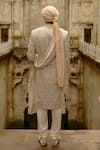 Nitika Gujral_Beige Silk, Cotton, Chanderi Embroidery, Beads Motif Sherwani Set _Online_at_Aza_Fashions