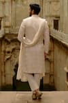 Nitika Gujral_Beige Silk, Cotton, Lycra Embroidery, Metallic Geometric Work Sherwani Set _Online_at_Aza_Fashions