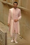 Buy_Nitika Gujral_Blush Silk, Cotton, Lycra Embroidery, Beads, Zari Motif Sherwani Set _at_Aza_Fashions