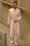 Buy_Nitika Gujral_Blush Silk, Cotton, Lycra Embroidery, Cut Work, Zari Motif Sherwani Set _at_Aza_Fashions