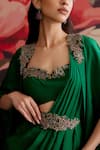 Buy_Parul And Preyanka_Green Crepe Beads, Zari, Embroidery Open Neck Panna Pre-draped Saree With Cape _Online_at_Aza_Fashions