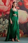 Parul And Preyanka_Green Crepe Beads, Zari, Embroidery Open Neck Panna Pre-draped Saree With Cape _Online_at_Aza_Fashions