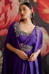 Parul And Preyanka_Purple Crepe Beads, Zari Open Neck Jamini Embroidered Pre-draped Saree With Cape _at_Aza_Fashions