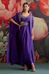 Buy_Parul And Preyanka_Purple Crepe Beads, Zari Open Neck Jamini Embroidered Pre-draped Saree With Cape _at_Aza_Fashions