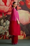 Parul And Preyanka_Fuchsia Crepe Collared Gulband Embroidered Cape Set _Online_at_Aza_Fashions