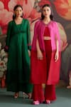 Parul And Preyanka_Fuchsia Crepe Collared Gulband Embroidered Cape Set _Online