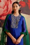 Buy_Parul And Preyanka_Blue Organza, Crepe, Embroidery, Zari, Beads, Neelam Kaftan Set 