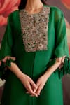Buy_Parul And Preyanka_Emerald Green Silk Organza, Silk, Crepe Embroidery, Panna Yoke Kaftan Kurta Set _Online_at_Aza_Fashions