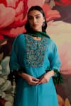 Parul And Preyanka_Blue Silk Organza, Silk, Crepe Embroidery, Zari, Feroza Kaftan Kurta Set _at_Aza_Fashions