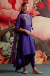 Parul And Preyanka_Purple Organza, Crepe, Embroidery, Zari, Beads, Mavi Kaftan Kurta Set _Online_at_Aza_Fashions