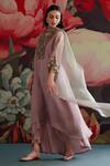 Shop_Parul And Preyanka_Purple Silk Organza, Crepe Embroidery, Zari, Applique Rosaa Kaftan Kurta Set _at_Aza_Fashions