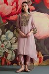 Buy_Parul And Preyanka_Purple Silk Organza, Crepe Embroidery, Zari, Applique Rosaa Kaftan Kurta Set _at_Aza_Fashions