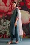 Parul And Preyanka_Teal Silk Organza, Crepe Embroidery, Metallic Thread, Sapphire Kaftan Kurta Set _Online_at_Aza_Fashions