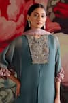 Buy_Parul And Preyanka_Teal Silk Organza, Crepe Embroidery, Metallic Thread, Sapphire Kaftan Kurta Set _Online_at_Aza_Fashions