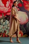 Buy_Parul And Preyanka_Gold Organza, Embroidery, Zari Split Sunela Floral Kaftan Kurta Set _Online_at_Aza_Fashions