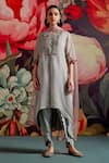 Buy_Parul And Preyanka_Blue Organza, Crepe, Embroidery, Zari, Tassels Opal Kaftan Kurta Set _at_Aza_Fashions
