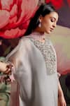 Parul And Preyanka_Blue Organza, Crepe, Embroidery, Zari, Tassels Opal Kaftan Kurta Set _Online_at_Aza_Fashions