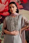 Buy_Parul And Preyanka_Blue Organza, Crepe, Embroidery, Zari, Tassels Opal Kaftan Kurta Set _Online_at_Aza_Fashions