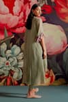 Shop_Parul And Preyanka_Olive Green Organza, Crepe, Prasiolite Yoke Kaftan Kurta Set _at_Aza_Fashions