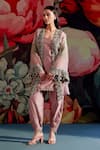 Shop_Parul And Preyanka_Peach Chanderi, Silk Organza Embroidery, Beads, Pearls, Aroo Jacket And Kurta Set _Online_at_Aza_Fashions