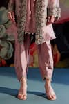 Parul And Preyanka_Peach Chanderi, Silk Organza Embroidery, Beads, Pearls, Aroo Jacket And Kurta Set _at_Aza_Fashions