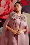 Buy_Parul And Preyanka_Pink Silk Organza Round Neck Banafshi Floral Embroidered Cape Set _Online_at_Aza_Fashions
