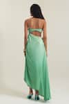 Shop_Pinup By Astha_Olive Green Satin, Georgette Sweetheart Neck Salerno Ruched Gown _at_Aza_Fashions