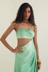 Pinup By Astha_Olive Green Satin, Georgette Sweetheart Neck Salerno Ruched Gown _at_Aza_Fashions
