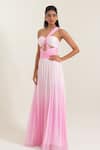Buy_Pinup By Astha_Pink Chiffon Sweetheart Neck Sicily Ombre Pleated Gown _at_Aza_Fashions