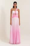Pinup By Astha_Pink Chiffon Sweetheart Neck Sicily Ombre Pleated Gown _Online_at_Aza_Fashions