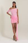 Buy_Pinup By Astha_Pink Lycra One Shoulder Puglia Pleated Dress _at_Aza_Fashions