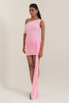 Shop_Pinup By Astha_Pink Lycra One Shoulder Puglia Pleated Dress _Online_at_Aza_Fashions