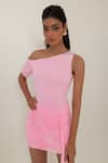 Pinup By Astha_Pink Lycra One Shoulder Puglia Pleated Dress _at_Aza_Fashions