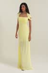 Pinup By Astha_Yellow Lycra Square Neck Capri Gown _Online_at_Aza_Fashions