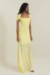 Buy_Pinup By Astha_Yellow Lycra Square Neck Capri Gown _Online_at_Aza_Fashions