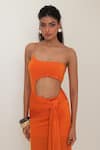Shop_Pinup By Astha_Orange Lycra One Shoulder Turin Asymmetric Gown _Online_at_Aza_Fashions