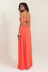 Shop_Pinup By Astha_Orange Satin, Georgette Tassels Halter Neck Aeolian Gown _at_Aza_Fashions