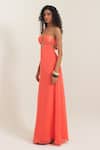 Buy_Pinup By Astha_Orange Satin, Georgette Tassels Halter Neck Aeolian Gown _Online_at_Aza_Fashions